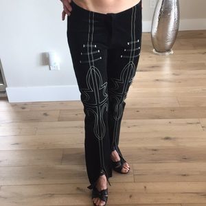 Black leather suede pants